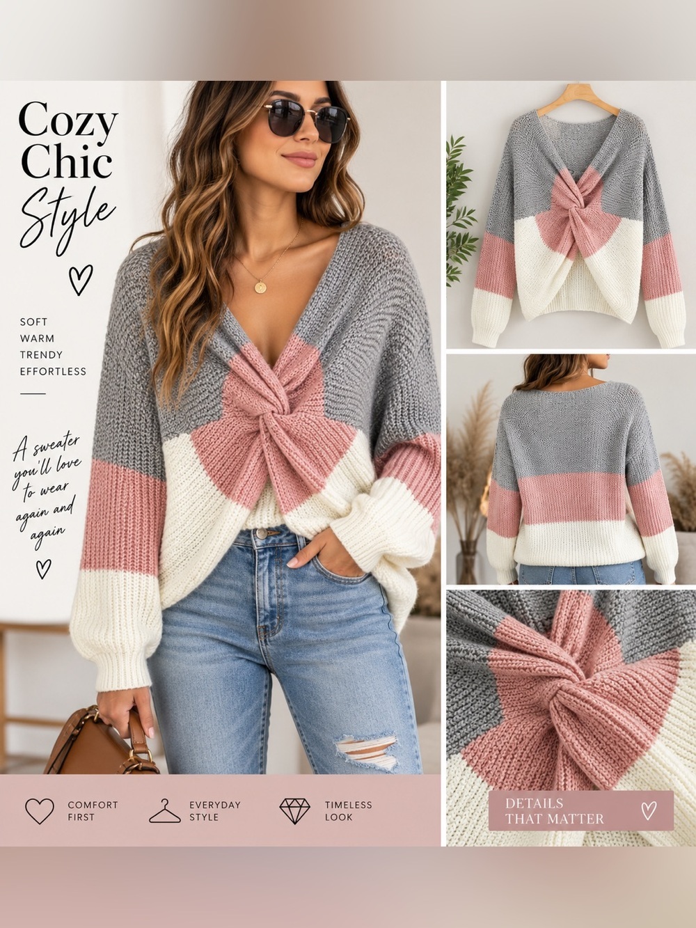 NEW COLOR BLOCK TWIST FRONT SWEATER